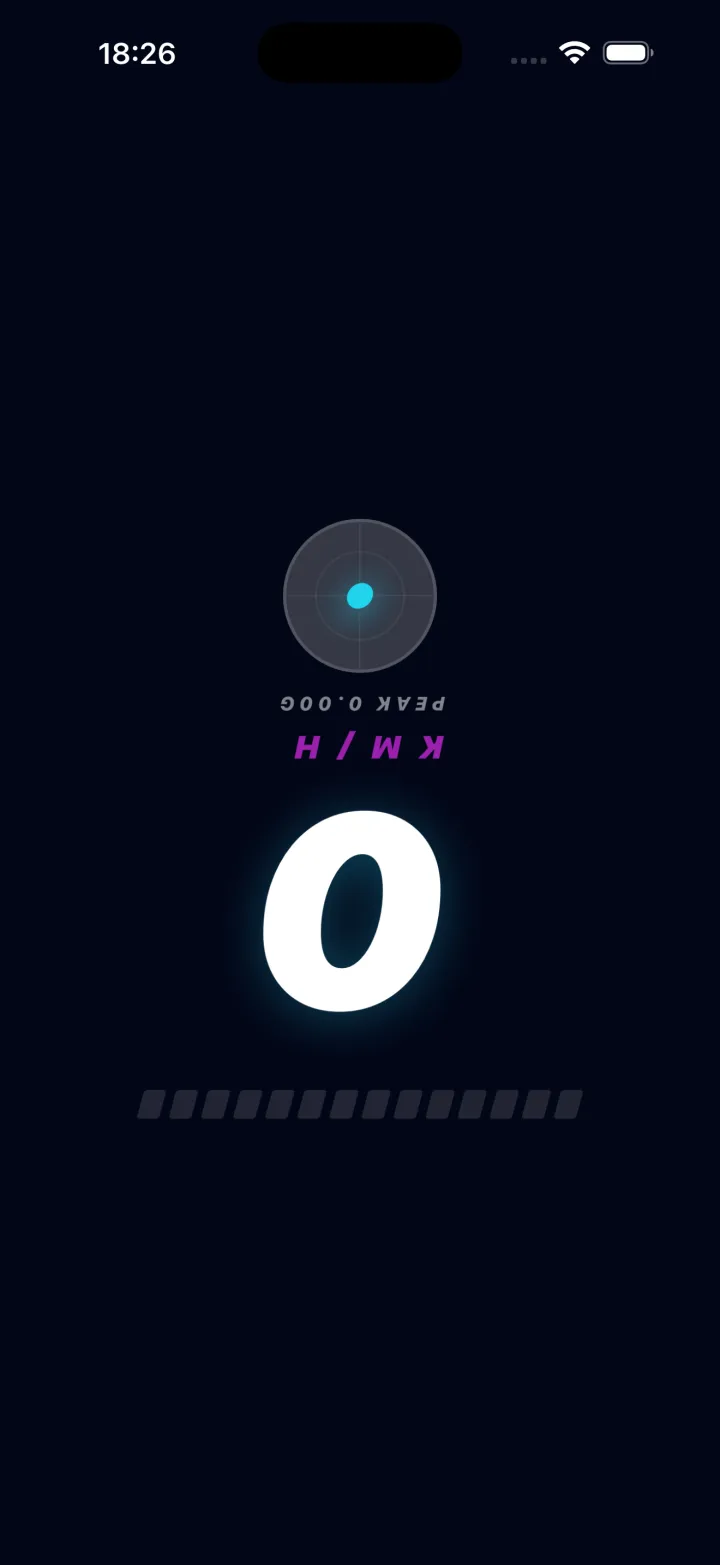HUD mirror mode showing the speed reversed for windshield reflection at night